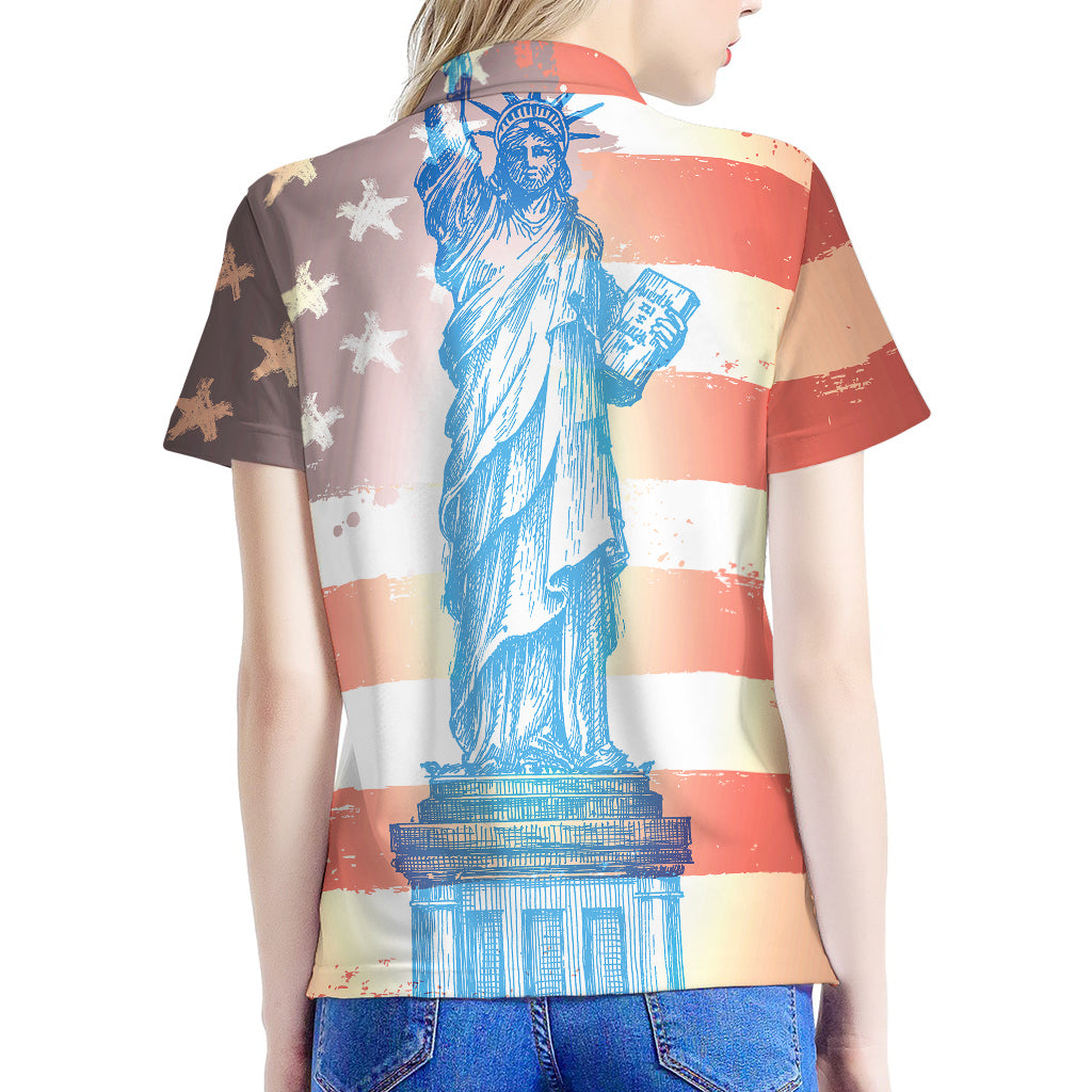 Statue of Liberty USA Flag Print Women's Polo Shirt