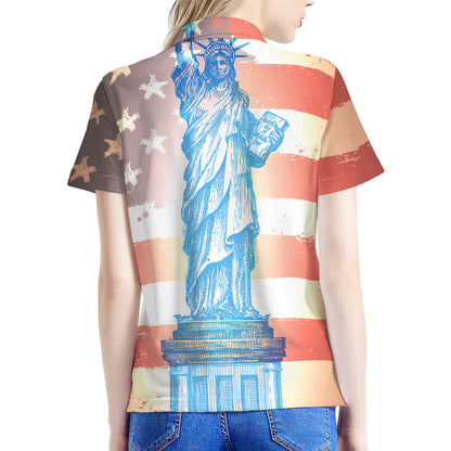 Statue of Liberty USA Flag Print Women's Polo Shirt