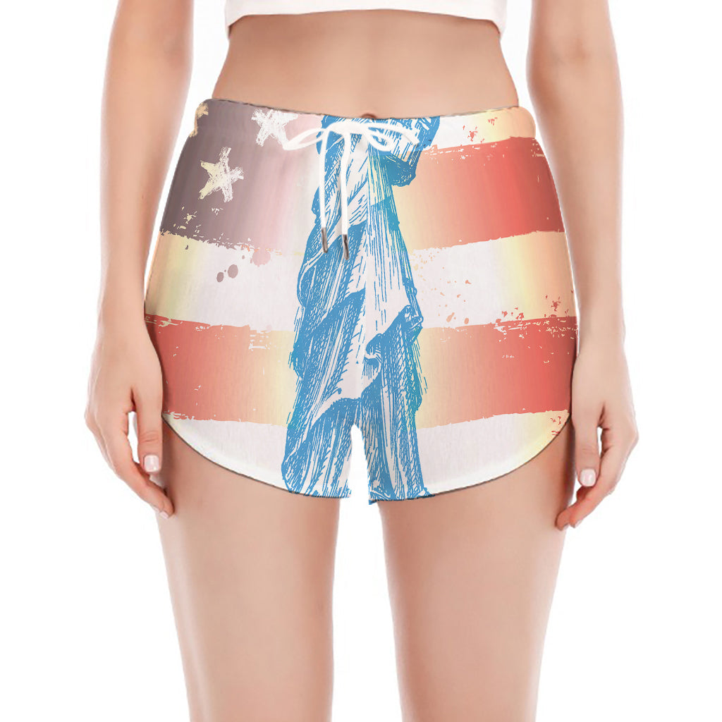 Statue of Liberty USA Flag Print Women's Split Running Shorts