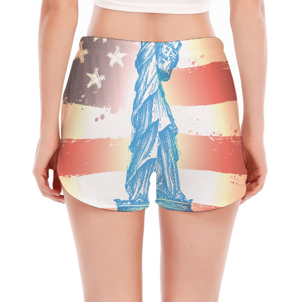 Statue of Liberty USA Flag Print Women's Split Running Shorts