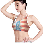 Statue of Liberty USA Flag Print Women's Sports Bra