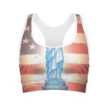 Statue of Liberty USA Flag Print Women's Sports Bra