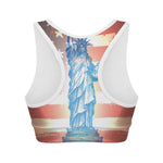Statue of Liberty USA Flag Print Women's Sports Bra
