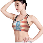 Statue of Liberty USA Flag Print Women's Sports Bra