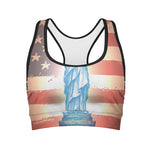 Statue of Liberty USA Flag Print Women's Sports Bra