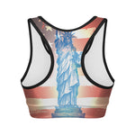 Statue of Liberty USA Flag Print Women's Sports Bra