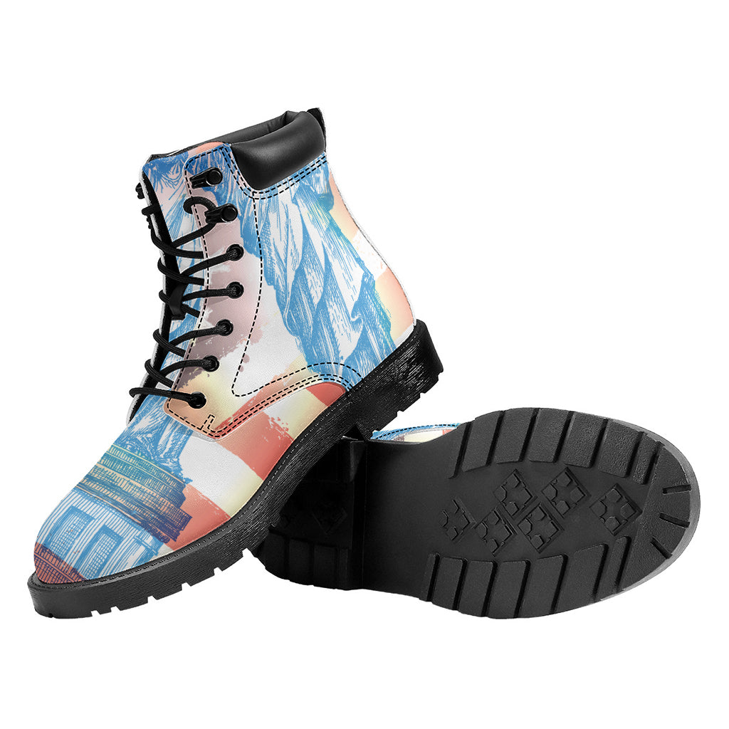 Statue of Liberty USA Flag Print Work Boots