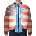Statue of Liberty USA Flag Print Zip Sleeve Bomber Jacket