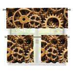 Steampunk Brass Cogs And Gears Print 3 Piece Kitchen Curtains