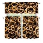 Steampunk Brass Cogs And Gears Print 3 Piece Kitchen Curtains