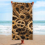 Steampunk Brass Cogs And Gears Print Beach Towel