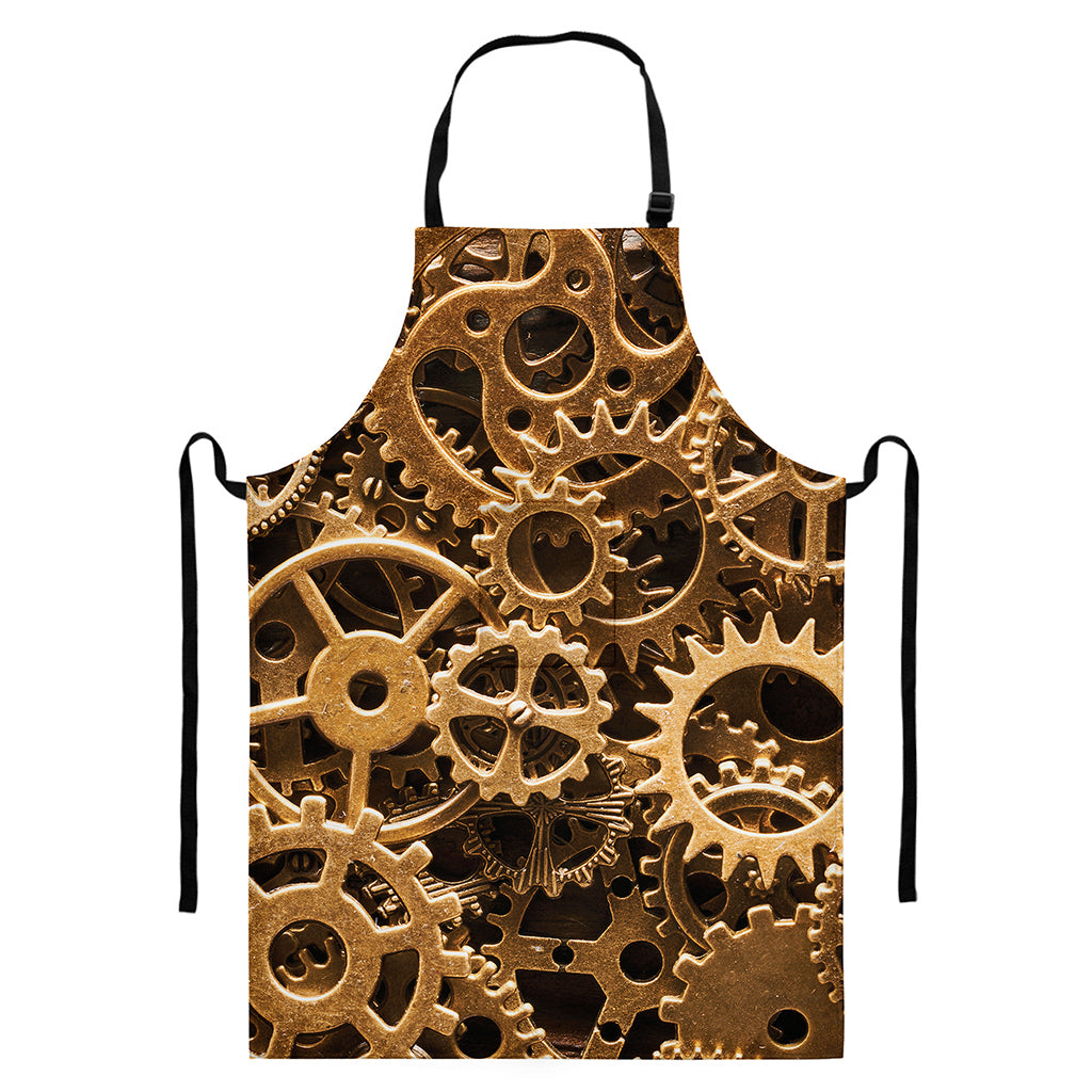Steampunk Brass Cogs And Gears Print Bib Apron With Pocket
