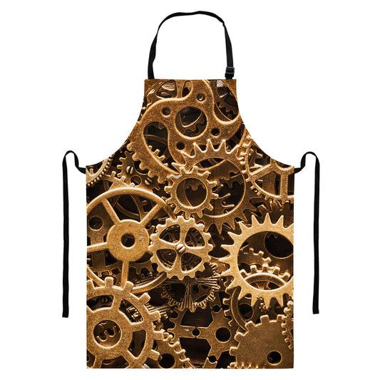 Steampunk Brass Cogs And Gears Print Bib Apron With Pocket