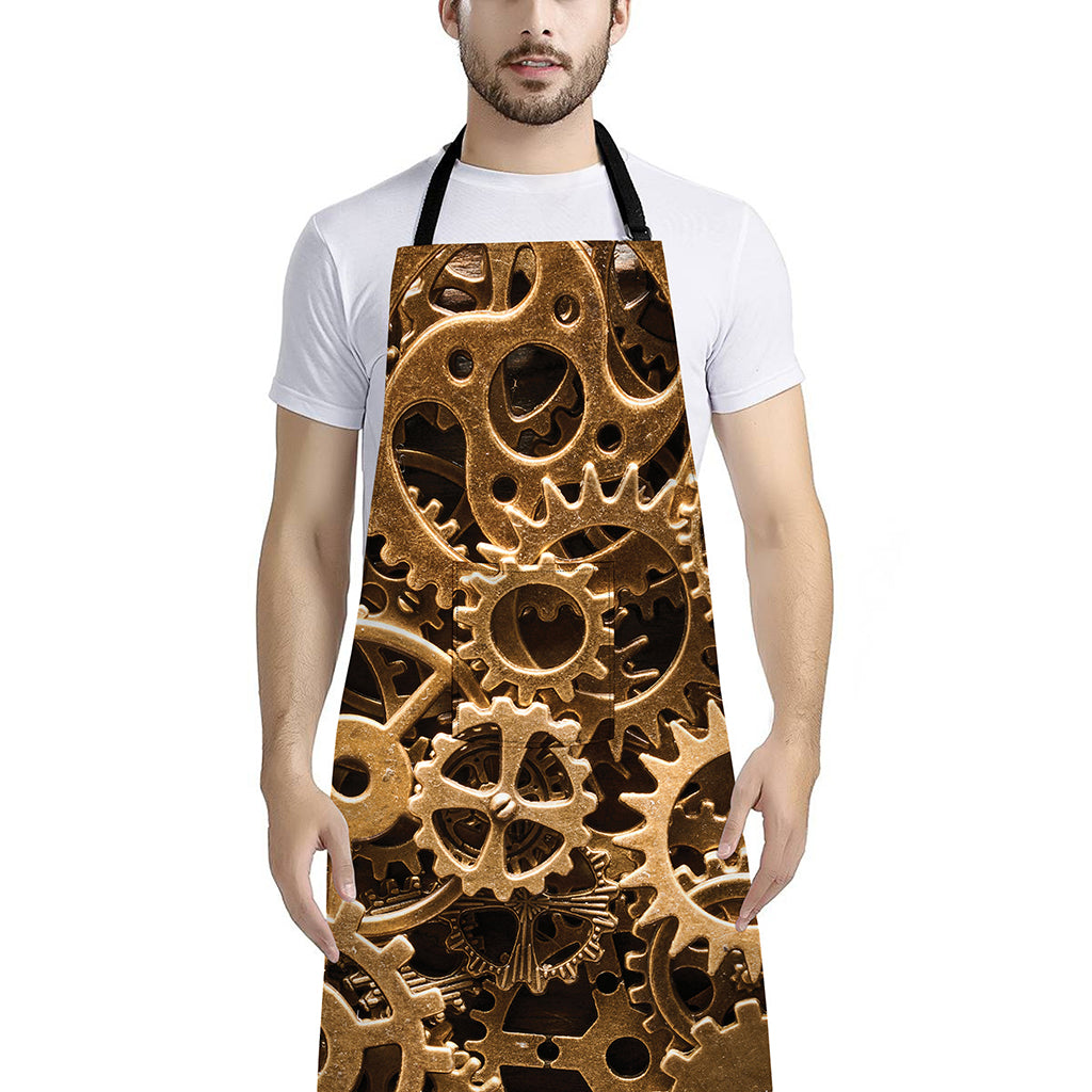 Steampunk Brass Cogs And Gears Print Bib Apron With Pocket