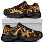 Steampunk Brass Cogs And Gears Print Black Chunky Shoes