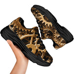 Steampunk Brass Cogs And Gears Print Black Chunky Shoes