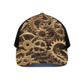 Steampunk Brass Cogs And Gears Print Black Mesh Trucker Hat