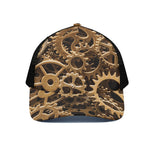 Steampunk Brass Cogs And Gears Print Black Mesh Trucker Cap