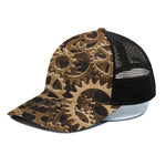 Steampunk Brass Cogs And Gears Print Black Mesh Trucker Cap