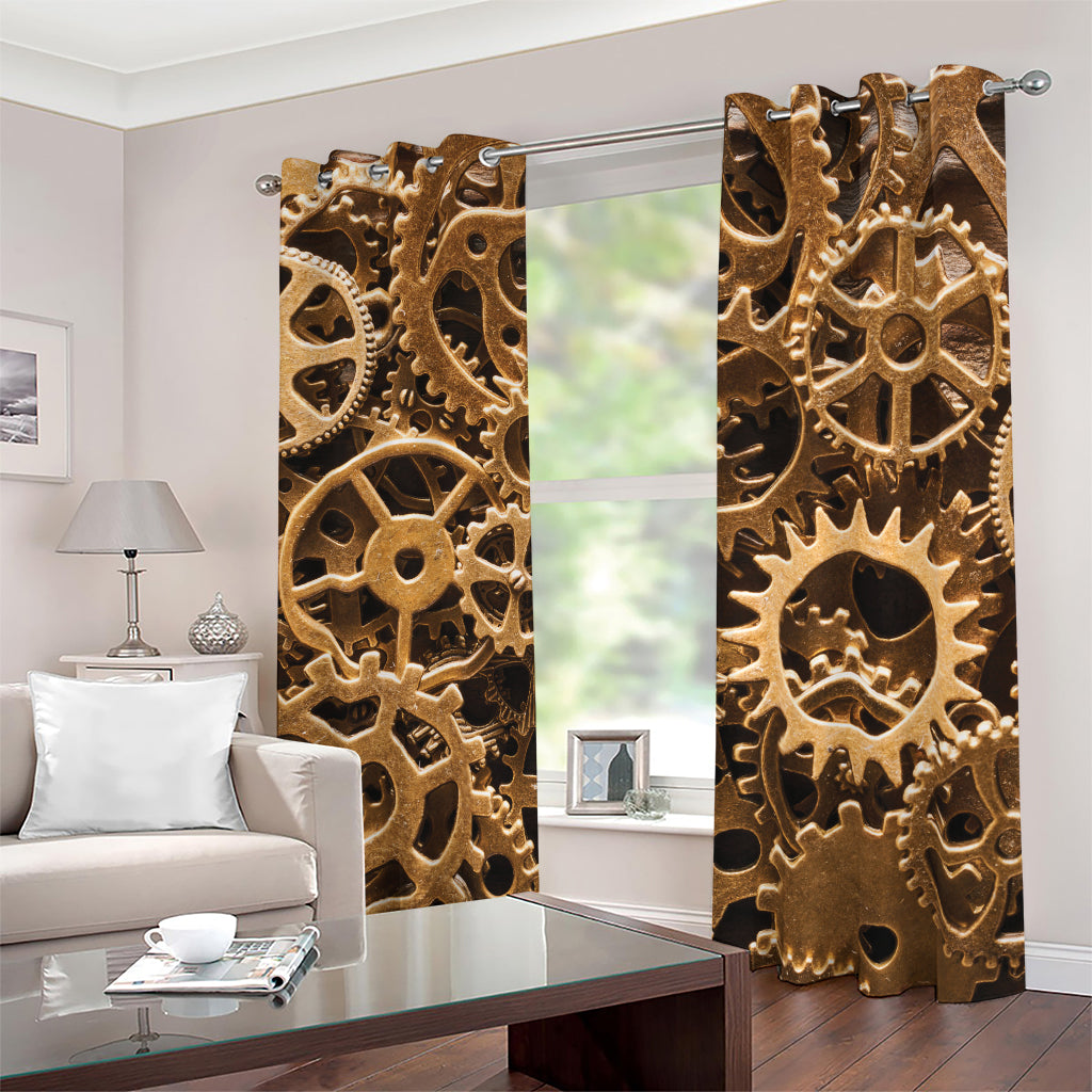 Steampunk Brass Cogs And Gears Print Blackout Grommet Curtains