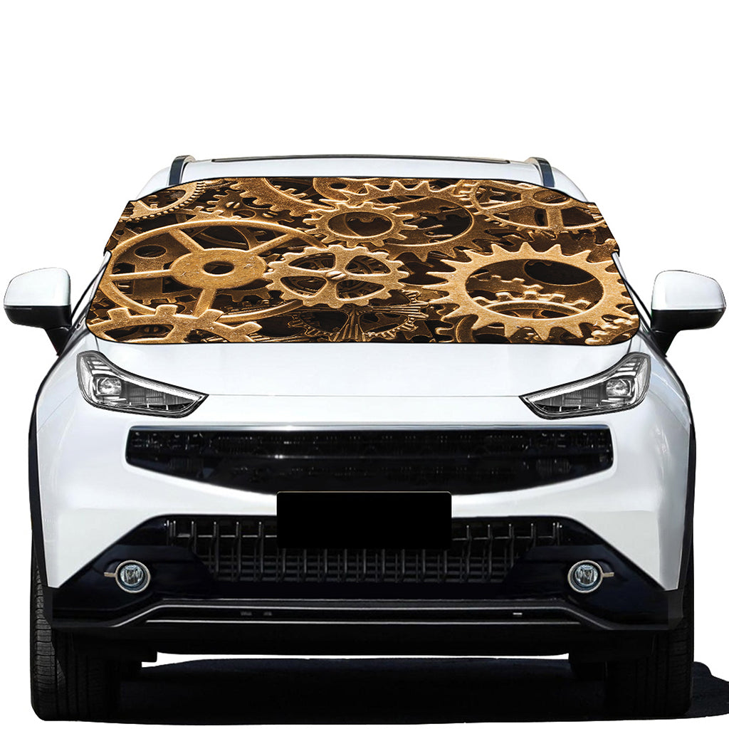 Steampunk Brass Cogs And Gears Print Car Windshield Snow Cover