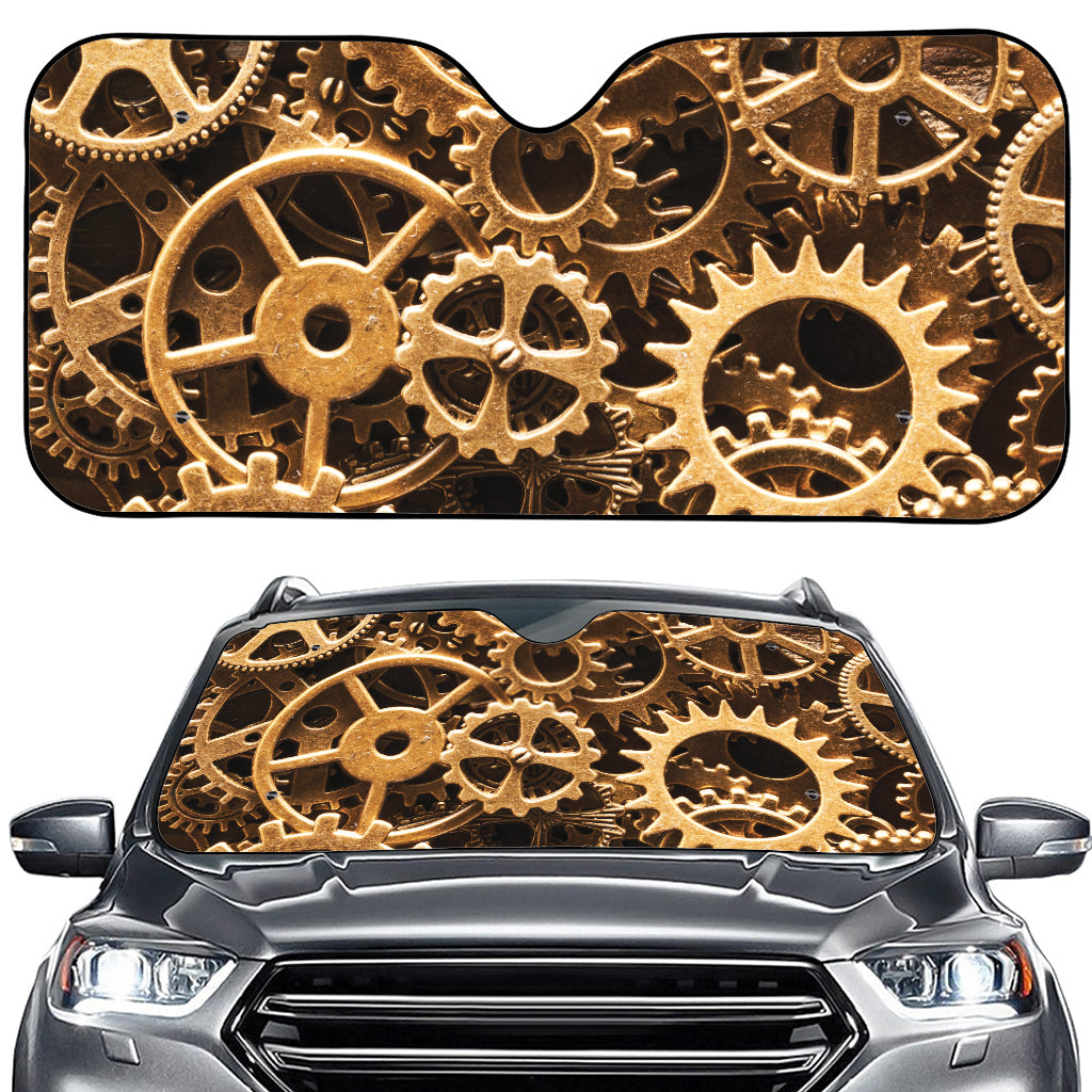 Steampunk Brass Cogs And Gears Print Car Windshield Sun Shade