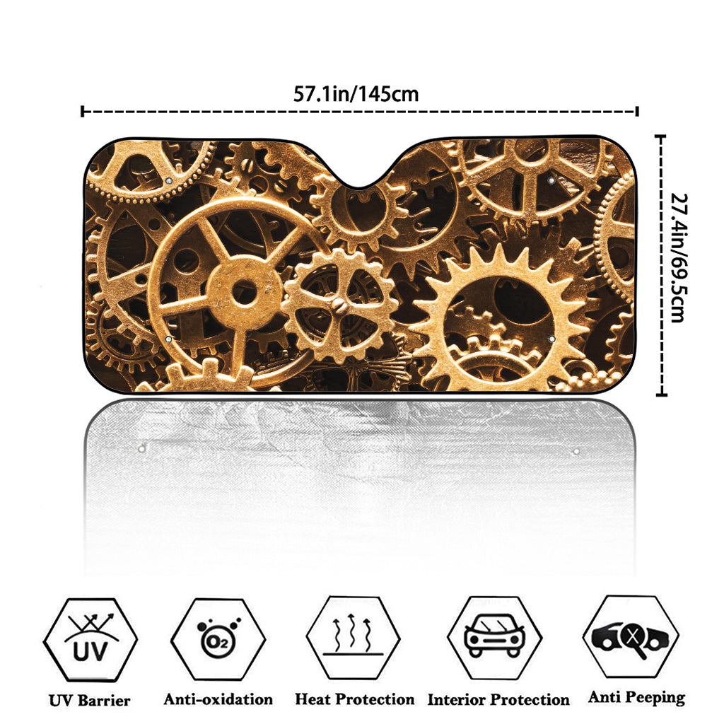 Steampunk Brass Cogs And Gears Print Car Windshield Sun Shade