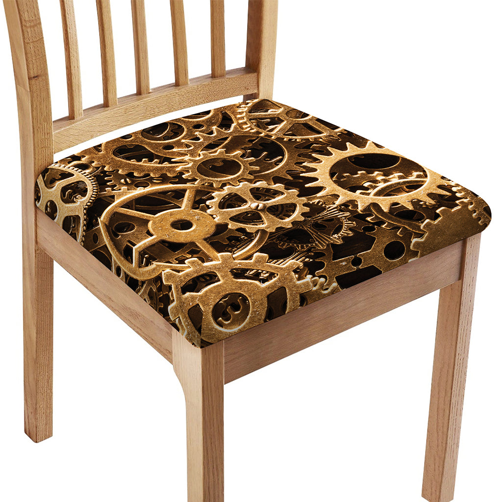 Steampunk Brass Cogs And Gears Print Chair Cushion Cover