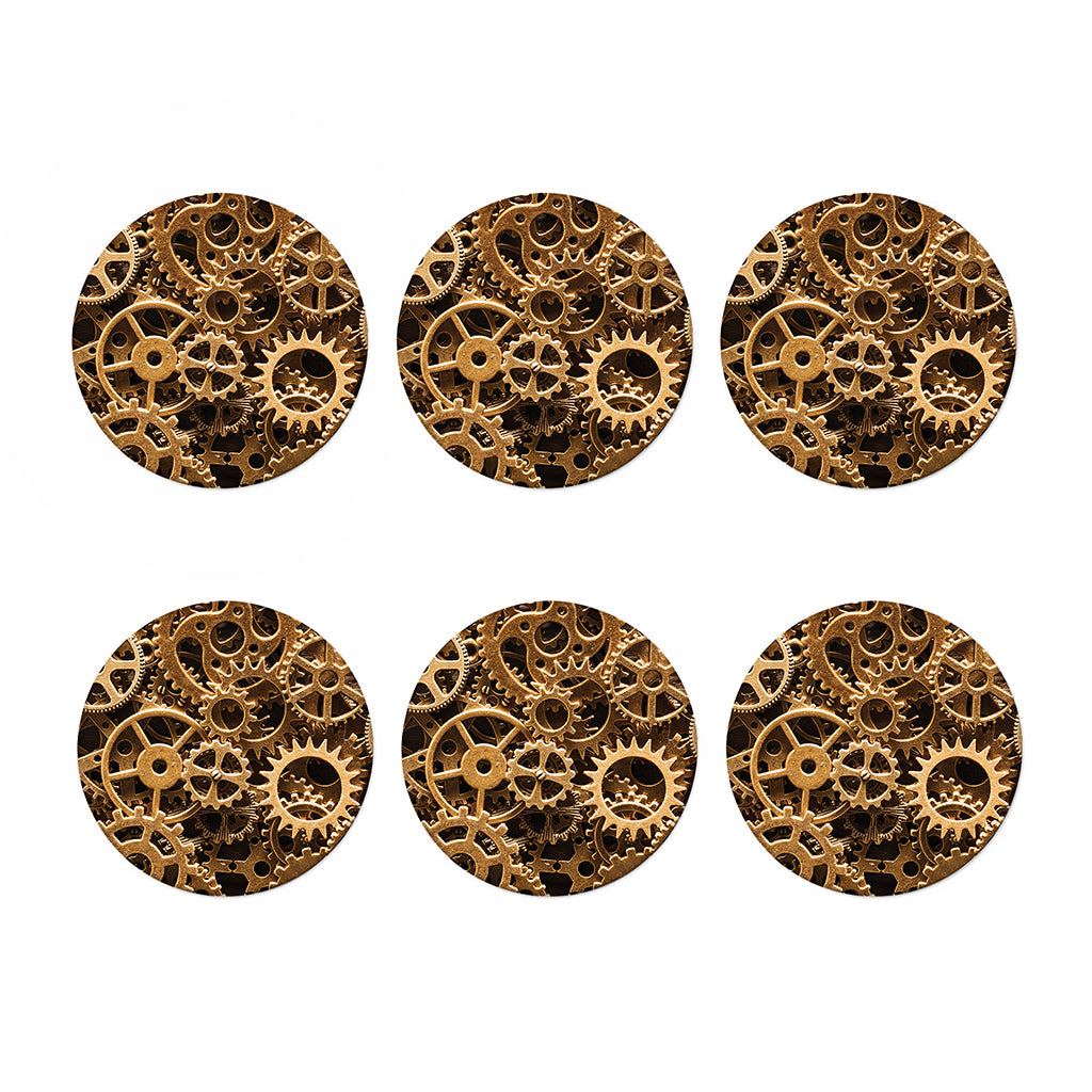 Steampunk Brass Cogs And Gears Print Coaster Set