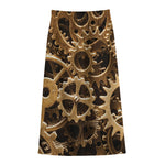Steampunk Brass Cogs And Gears Print Cotton Front Slit Maxi Skirt