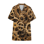 Steampunk Brass Cogs And Gears Print Cotton Hawaiian Shirt