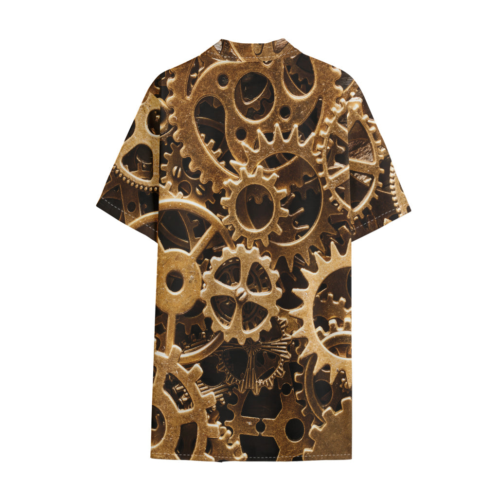Steampunk Brass Cogs And Gears Print Cotton Hawaiian Shirt