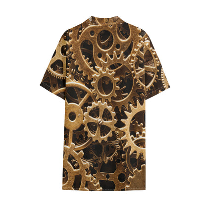 Steampunk Brass Cogs And Gears Print Cotton Hawaiian Shirt