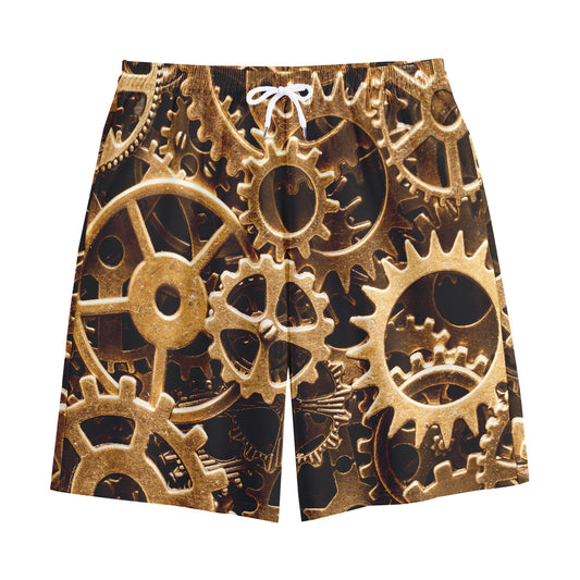 Steampunk Brass Cogs And Gears Print Cotton Shorts