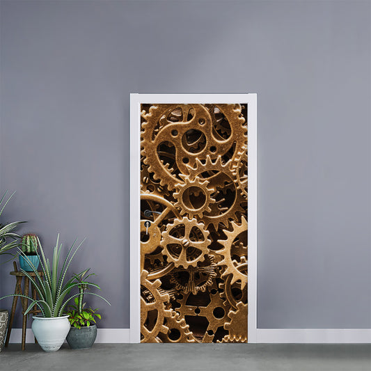 Steampunk Brass Cogs And Gears Print Door Sticker