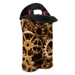 Steampunk Brass Cogs And Gears Print Double Neoprene Wine Tote