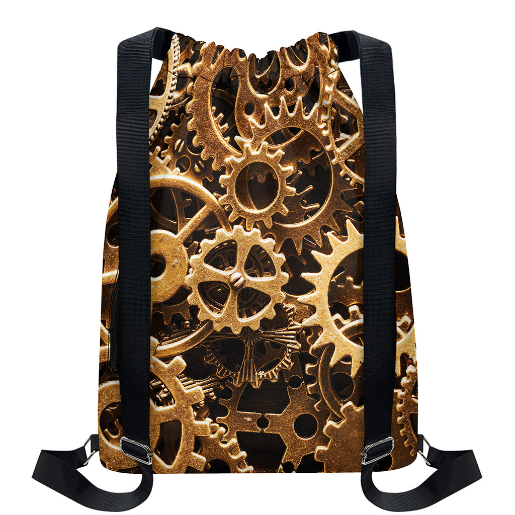 Steampunk Brass Cogs And Gears Print Drawstring Backpack