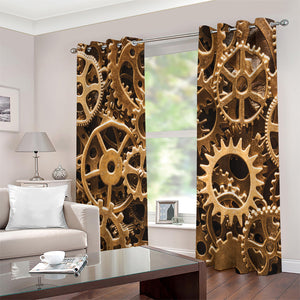 Steampunk Brass Cogs And Gears Print Extra Wide Grommet Curtains