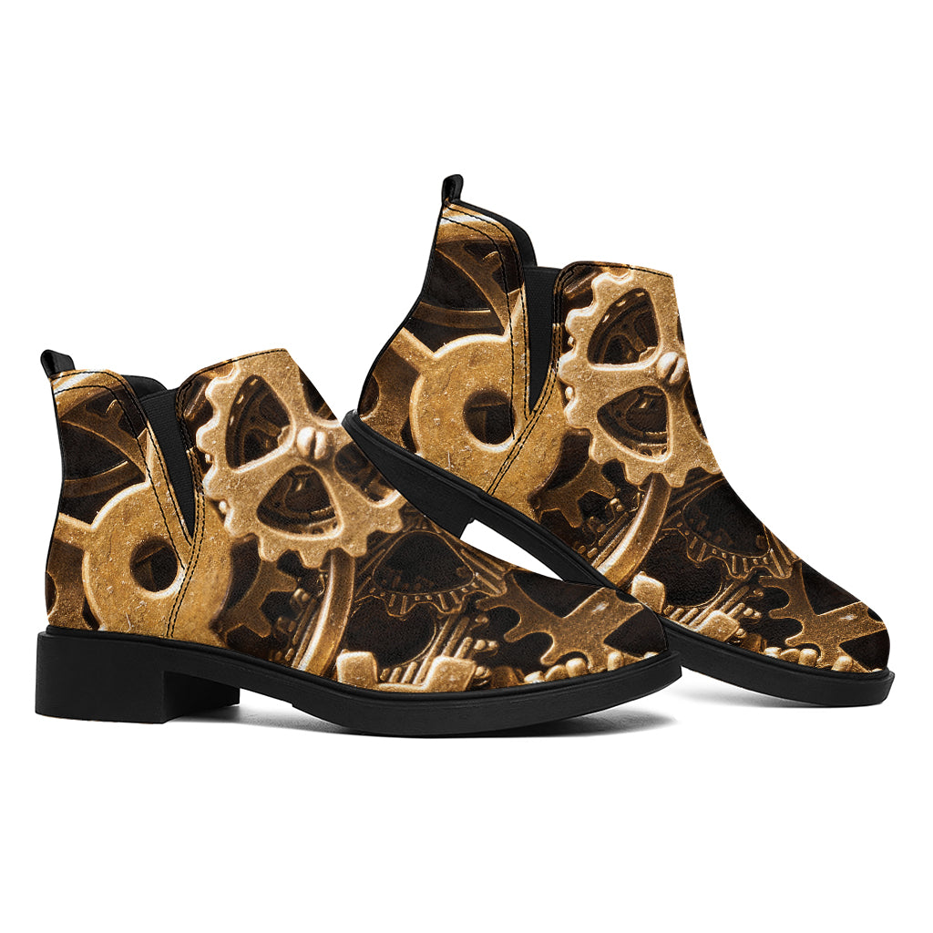 Steampunk Brass Cogs And Gears Print Flat Ankle Boots
