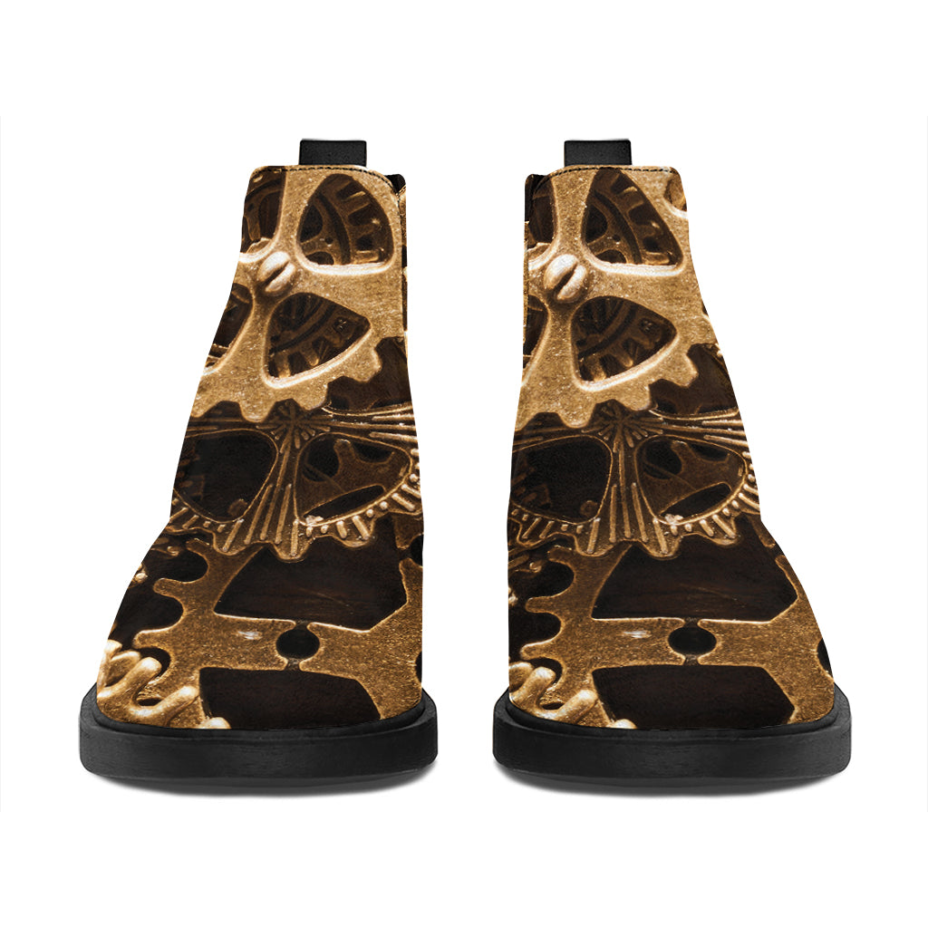Steampunk Brass Cogs And Gears Print Flat Ankle Boots
