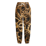Steampunk Brass Cogs And Gears Print Fleece Lined Knit Pants