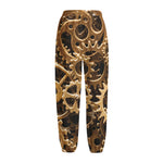 Steampunk Brass Cogs And Gears Print Fleece Lined Knit Pants