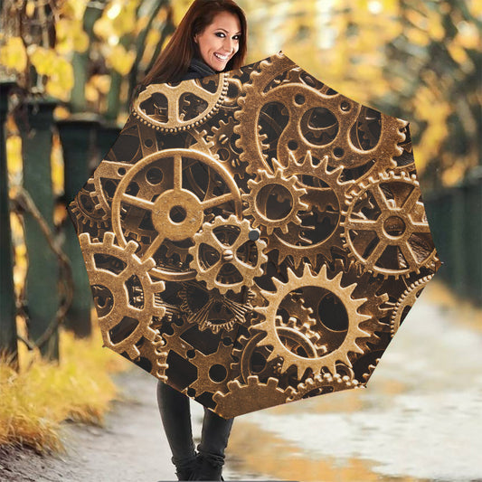 Steampunk Brass Cogs And Gears Print Foldable Umbrella