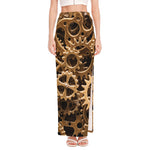 Steampunk Brass Cogs And Gears Print High Slit Maxi Skirt