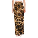 Steampunk Brass Cogs And Gears Print High Slit Maxi Skirt