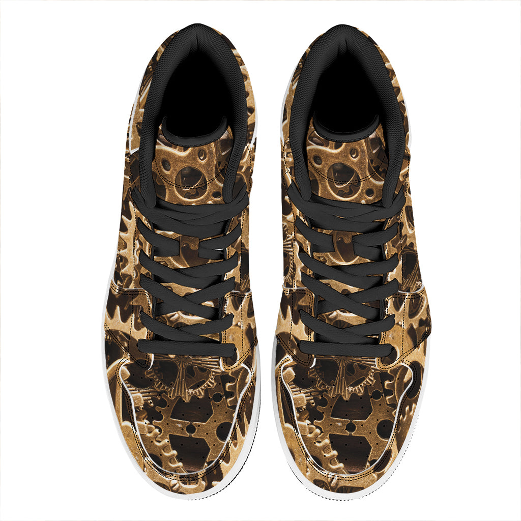 Steampunk Brass Cogs And Gears Print High Top Leather Sneakers