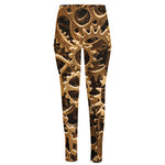Steampunk Brass Cogs And Gears Print High-Waisted Pocket Leggings