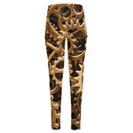 Steampunk Brass Cogs And Gears Print High-Waisted Pocket Leggings