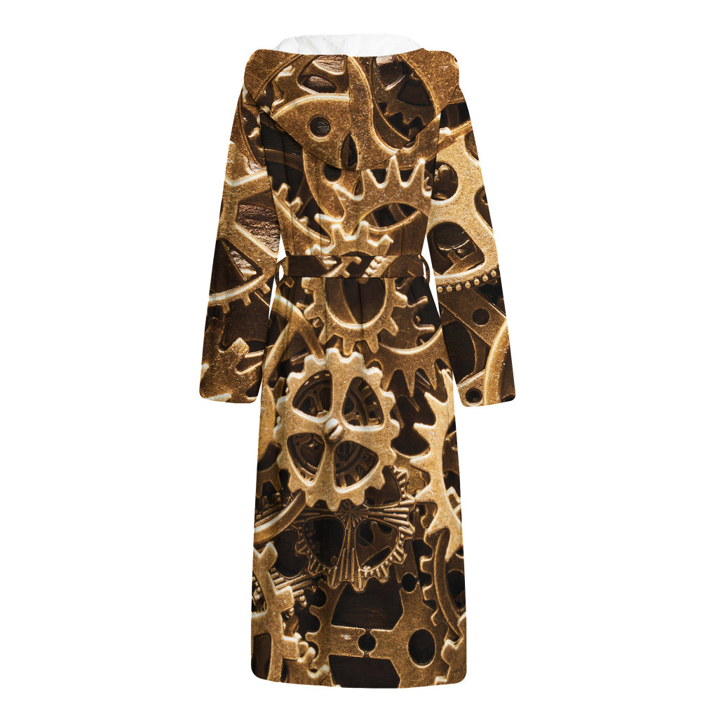 Steampunk Brass Cogs And Gears Print Hooded Bathrobe