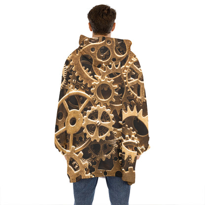 Steampunk Brass Cogs And Gears Print Hoodie Blanket